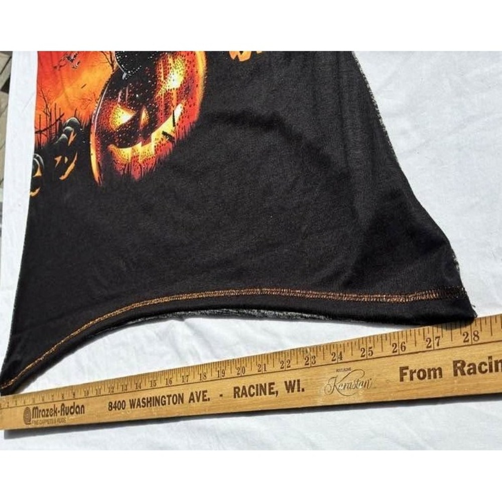 Onque Casual Halloween Black Cat Pumpkin Rhinestone Top Size L Grey Orange Black - Picture 12 of 14